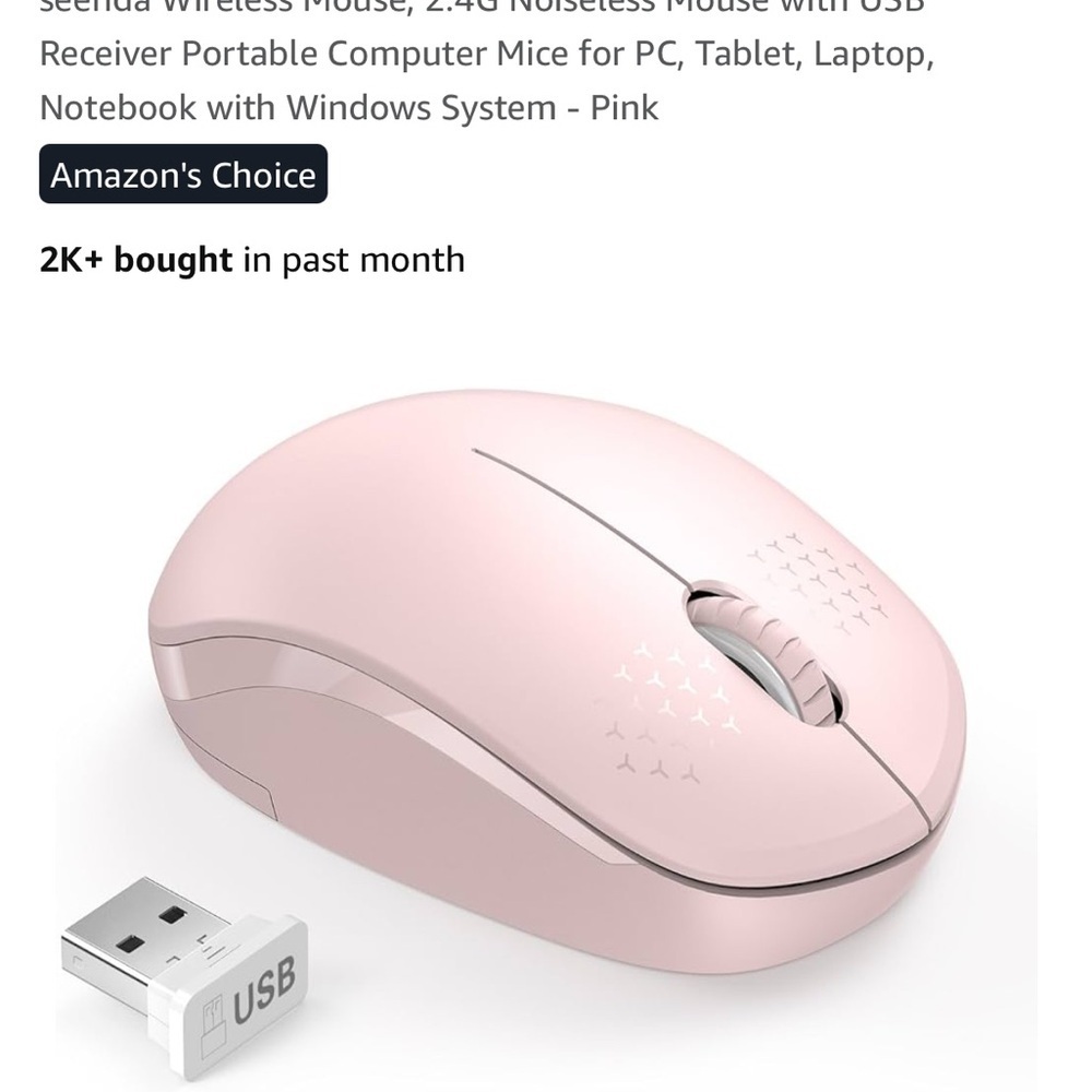 Pink Wireless Mouse with USB Receiver